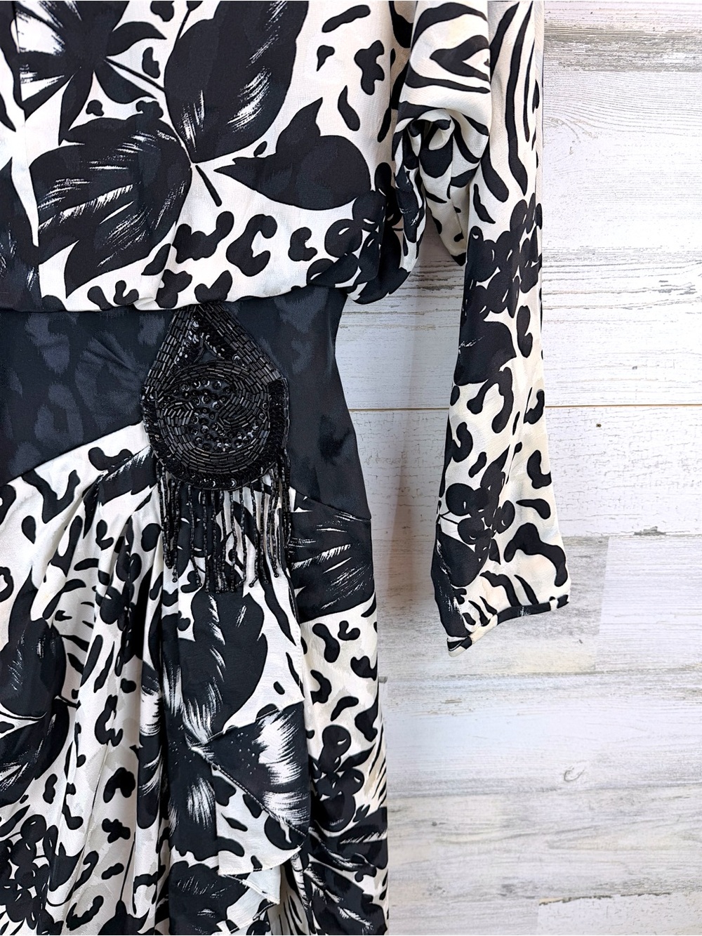 Vintage Lillie Rubin 100% Silk Cocktail Dress Black White Beaded Size 8 - Picture 7 of 14